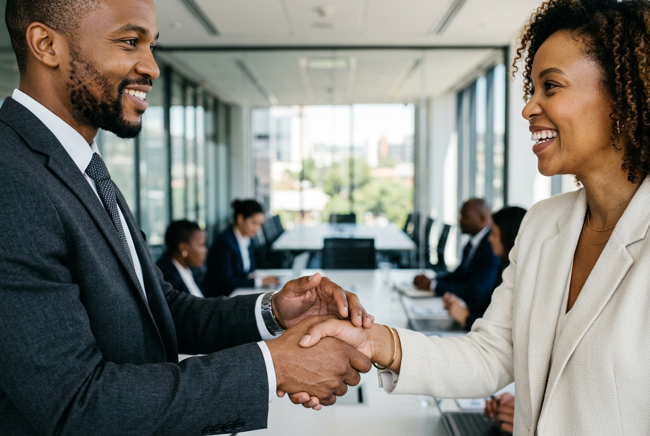 Johannesburg business team partnering with Tshepo Technologies on a digital project